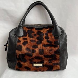 Brooks Brother Black Leather and Pony Hair Cheetah Print Purse